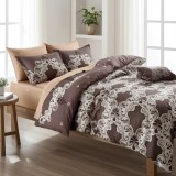 Lenjerie Pat Bumbac 6 Piese cu Elastic Maro 180x200 cm