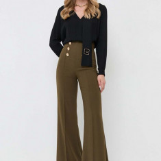 Elisabetta Franchi pantaloni femei, culoarea verde, evazati, high waist