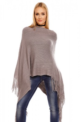 K553-181 Cardigan tip poncho accesorizat cu franjuri foto