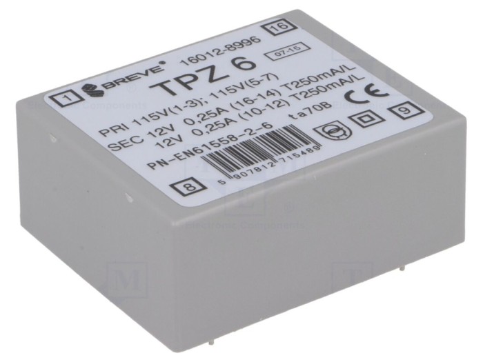 Transformator PCB 6VA 115/230V 12V