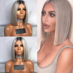 Peruca din par natural short ombre saten foarte inchis /blond grey foto