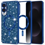 Husa premium Samsung Galaxy S25 Edge Asteroid GSM Luxury Glitter MagSafe, albastru