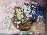 Tablou cos cu flori semnat Cimpoesu., Ulei, Realism