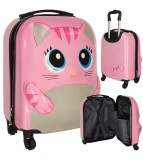 Troler voiaj pentru copii cu roti, model pisica, roz, 31 x 46 x 26 cm