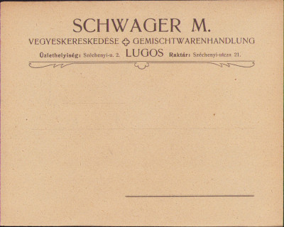 HST A979 Plic antet magazin universal Schwager M Lugoj ante 1918 austro-ungar foto