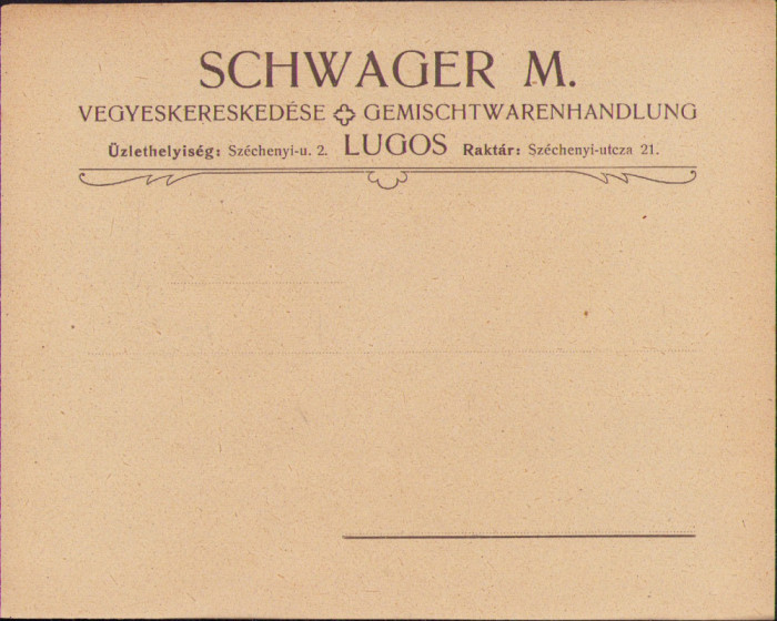 HST A979 Plic antet magazin universal Schwager M Lugoj ante 1918 austro-ungar