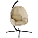 Outsunny Fotoliu suspendat, Scaun leagăn &icirc;n formă de ou cu pernă moale, potrivit pentru interior și exterior, 125L x 95L x 170&Icirc; cm, Khaki | Aosom Roma