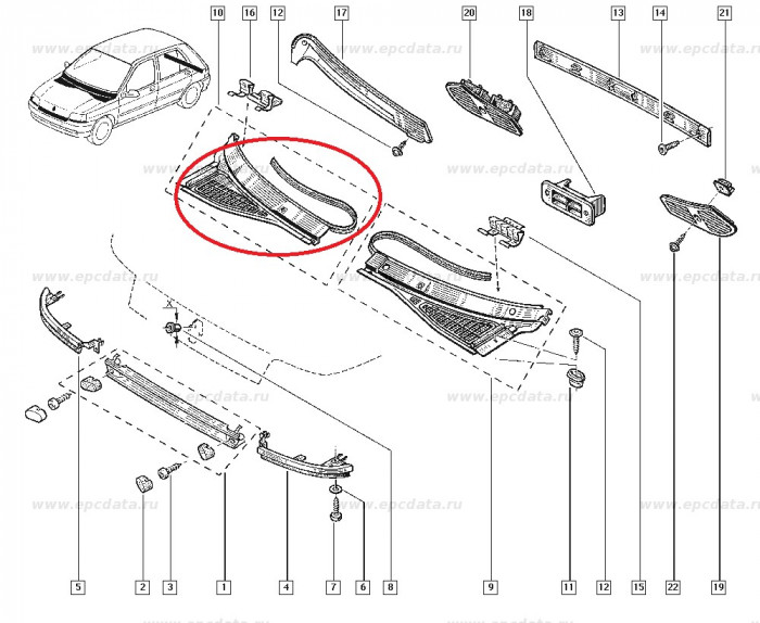 Grila sub paarbriz partea dreapta Renault Clio 1, Ornament Original 7701466306 Kft Auto