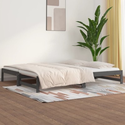 vidaXL Pat de zi extensibil, gri, 2x(90x200) cm, lemn masiv de pin 820429 foto