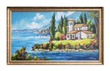 Cumpara ieftin Tablou inramat peisaj mediteranean pictat manual, Vila toscana si chiparosi, 100x60cm ulei pe panza, Constantin Feraru