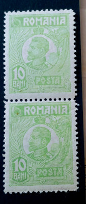 Romania 1920-25 Lp 72, Ferdinand, bust mic , 10bani pereche nestampilat foto