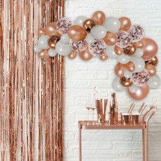 Set Decorare Party, 70 Baloane, Banda 1.3x400mm, Foaie Autocolante, Fir Suspendare 10m, Roz, Alb foto