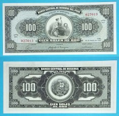 Peru (p#90) 100 Soles oro 1965 &#039;Libertatea&#039; UNC serie: A21 027013