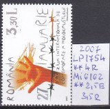 2007 Ziua internationala de comemorare a holocaustului, LP1754, MNH Pret3+1Lei, Sarbatori, Nestampilat