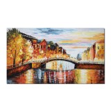 Tablou pictat manual, Peisaj citadin, pe inserat, 120x70cm pictura in cutit pe panza, efect 3D
