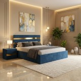 Pat Tapitat Adria Albastru Cu Noptiere Tapitate Model popular