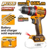 Cumpara ieftin Masina de gaurit Bormasina 20V cu Impact 66Nm Mandrina Metalica, brushless, 2000rpm, fara acumulator Ingco CIDLI206681