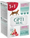 Optimeal, Hrana pisici cu sensibilitate digestiva, cu miel si curcan in sos (3+1), 0.34kg