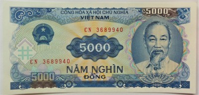 BANCNOTA COMUNISTA 5000 DONG - VIETNAM, anul 1991 *cod 774 = UNC foto