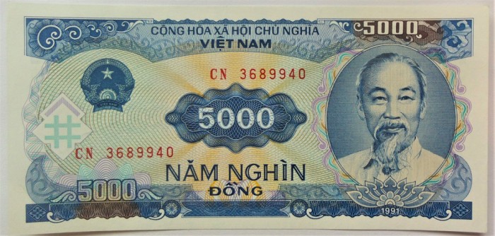 BANCNOTA COMUNISTA 5000 DONG - VIETNAM, anul 1991 *cod 774 = UNC