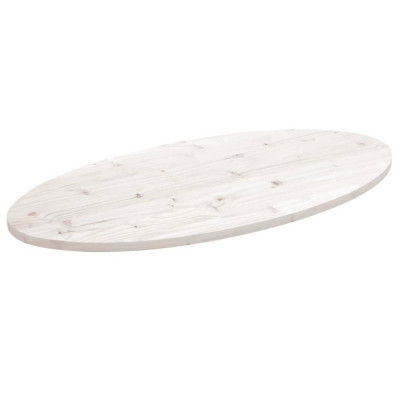 vidaXL Blat de masă, alb, 90x45x2,5 cm, lemn masiv de pin, oval foto