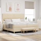 Cumpara ieftin Pat cu arcuri cu headboard Crem 200 x 200 cm tesatura