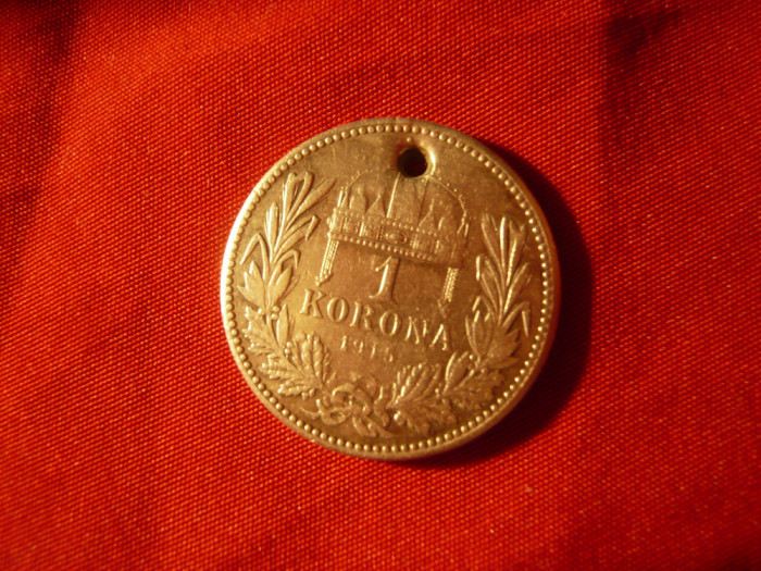 Moneda 1 koroana 1915 Ungaria Fr.Josef , argint , gaurita pt. medalion