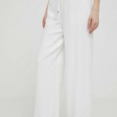 Dkny pantaloni femei, culoarea alb, drept, high waist