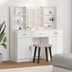 vidaXL Set masa toaleta cu LED, 3 piese, alb, lemn prelucrat foto
