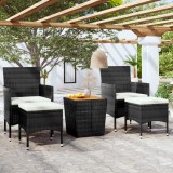 vidaXL Set mobilier bistro, 5 piese, negru, poliratan și lemn acacia