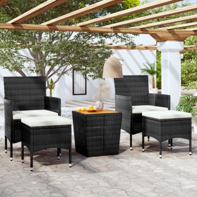 vidaXL Set mobilier bistro, 5 piese, negru, poliratan și lemn acacia foto