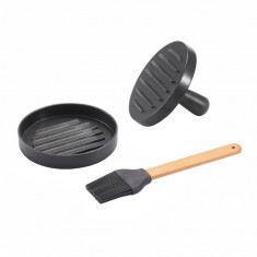 Set barbeque cu presa pentru hamburger, Everestus, BB, aluminiu, silicon, gri, saculet de calatorie inclus foto