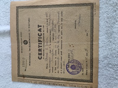 brevet certificat de absolvire , perioada Republica Populara Romana foto