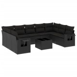 Cumpara ieftin Set canapele de gradina cu perne, 10 piese, negru, poliratan