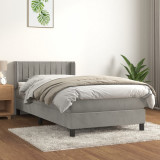 VidaXL Pat box spring cu saltea, gri deschis, 90x190 cm, catifea