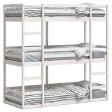 Cumpara ieftin Pat supraetajat triplu, alb, 90x190 cm, lemn masiv de pin