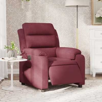 vidaXL Fotoliu rabatabil electric, roșu vin, material textil foto