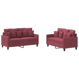 Set canapea cu perne, 2 piese, rosu vin, material textil