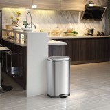 Cos gunoi cu pedala EKO Della 50L, inox argintiu mat, capac silentios, anti-amprenta, interior plastic detasabil