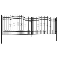 Poarta de gard cu varf tip sulita, neagra, 406x125 cm, otel vopsit in camp electrostatic