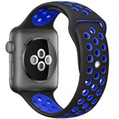 Curea iUni compatibila cu Apple Watch 1/2/3/4/5/6/7, 42mm, Silicon Sport, Negru/Albastru foto