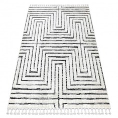 Covor SEVILLA Z788B labirint, greacă alb / antracit Franjuri Berber shaggy, 200x290 cm