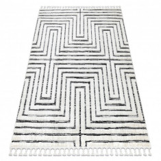 Covor SEVILLA Z788B labirint, greacă alb / antracit Franjuri Berber shaggy, 200x290 cm