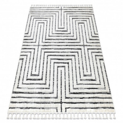 Covor SEVILLA Z788B labirint, greacă alb / antracit Franjuri Berber shaggy, 140x190 cm foto