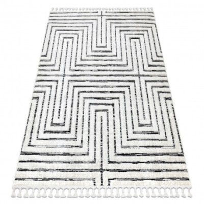 Covor SEVILLA Z788B labirint, greacă alb / antracit Franjuri Berber shaggy, 180x270 cm foto