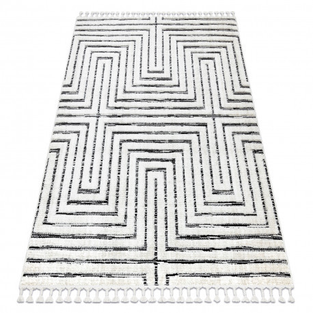 Covor SEVILLA Z788B labirint, greacă alb / antracit Franjuri Berber shaggy, 140x190 cm