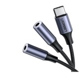 CABLU audio Ugreen, &quot;AV144&quot; USB Type-C (T) la 2 x 3.5 mm jack (M), 0.20 m, argintiu &quot;30732&quot; (timbru verde 0.18 lei) - 6957303837328