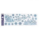Autocolante Decorative Crăciun, Sanie și Fulgi, Bleu și Argintiu, 20x60cm, Oem