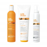 Set pentru par uscat, Milk Shake, Moisture Plus, Sampon 300ml + Balsam 300ml + Crema 200ml