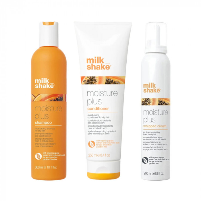 Set pentru par uscat, Milk Shake, Moisture Plus, Sampon 300ml + Balsam 300ml + Crema 200ml